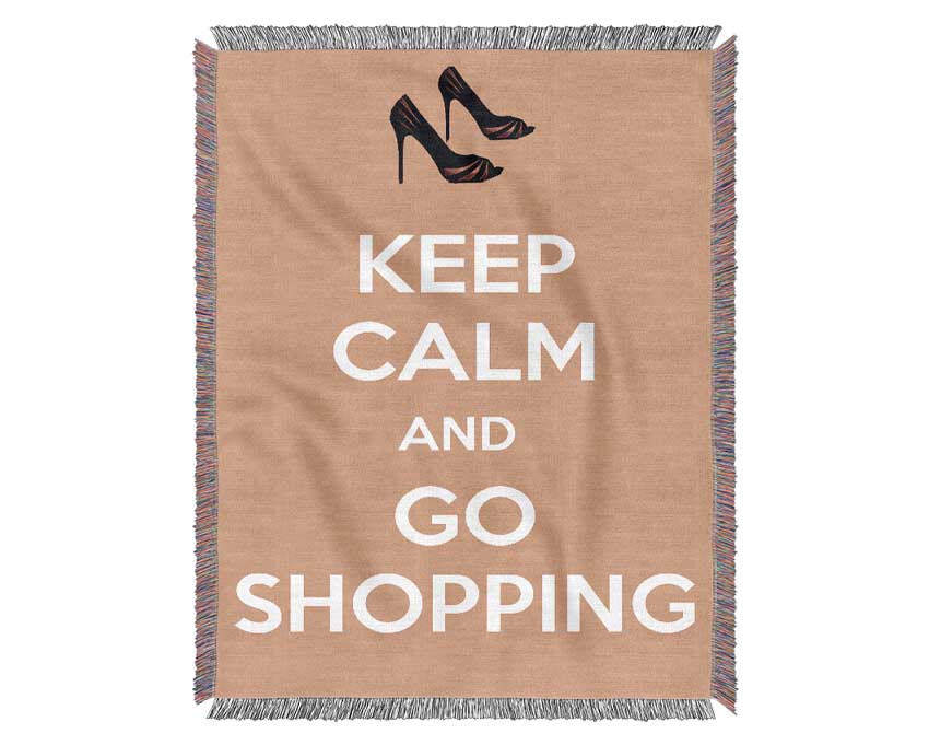 Girls Room Quote Keep Calm And Go Shopping Pink Woven Blanket