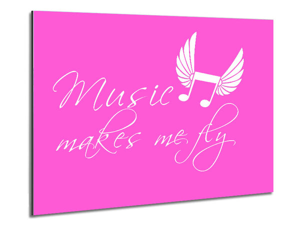 Girls Room Quote Music Makes Me Fly Vivid Pink Metal Print