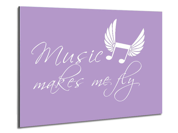 Boys room Quote Music Makes Me Fly Lilac Metal Print