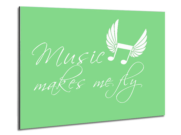 Boys room Quote Music Makes Me Fly Green Metal Print