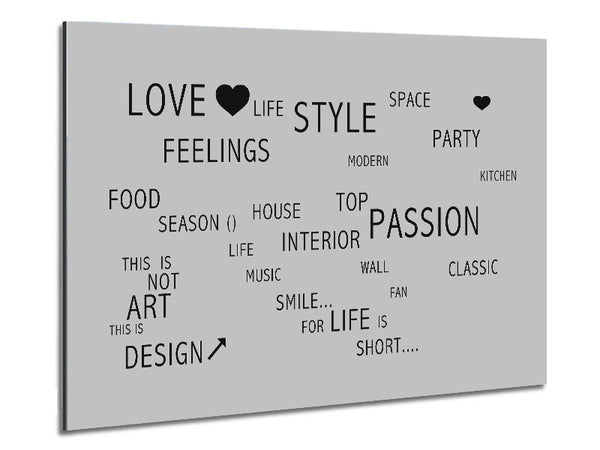 Love Quote Love Life Grey Metal Print