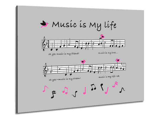 Music Is My Life Grey Metal Print
