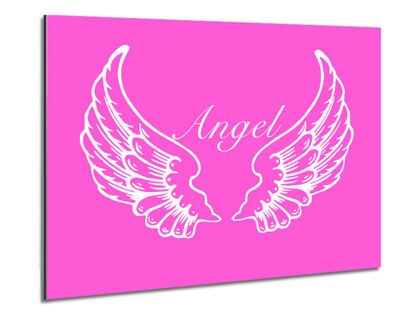 Nursery Quote Angel Wings Vivid Pink Metal Print