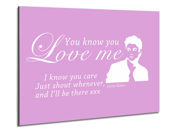 Music Quote You Know You Love Me Justin Bieber Pink Metal Print