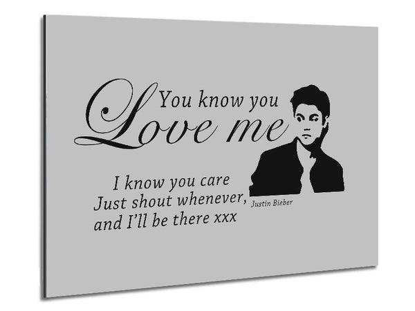 Music Quote You Know You Love Me Justin Bieber Grey Metal Print