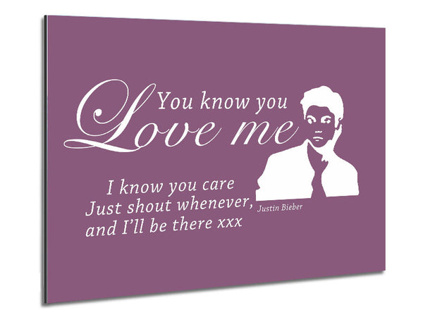 Music Quote You Know You Love Me Justin Bieber Dusty Pink Metal Print