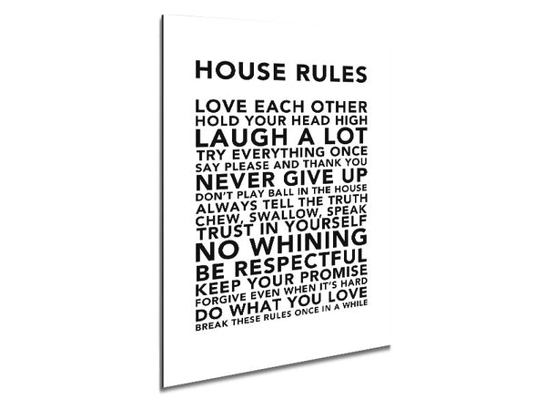 Family Quote House Rules 3 White Metal Print