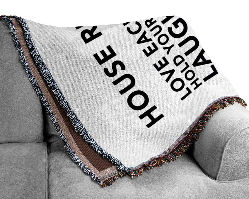 Family Quote House Rules 3 White Woven Blanket