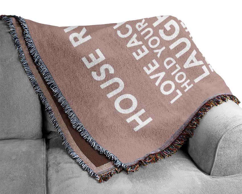 Family Quote House Rules 3 Vivid Pink Woven Blanket
