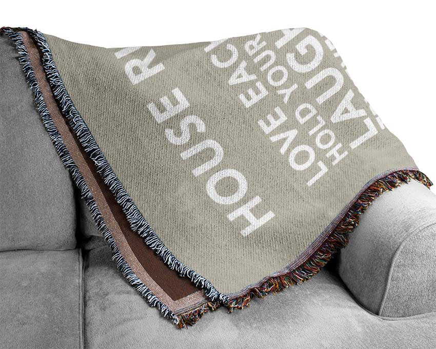 Family Quote House Rules 3 Pink Woven Blanket