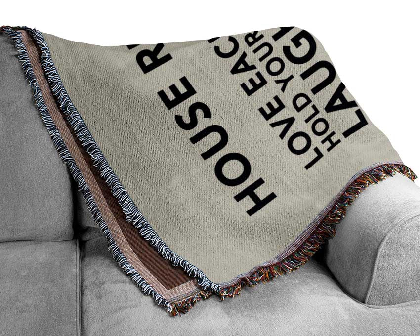 Family Quote House Rules 3 Grey Woven Blanket