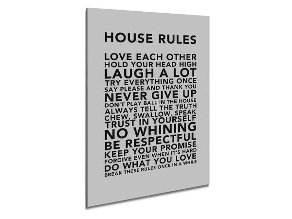 Family Quote House Rules 3 Grey Metal Print