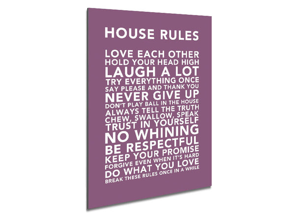 Family Quote House Rules 3 Dusty Pink Metal Print