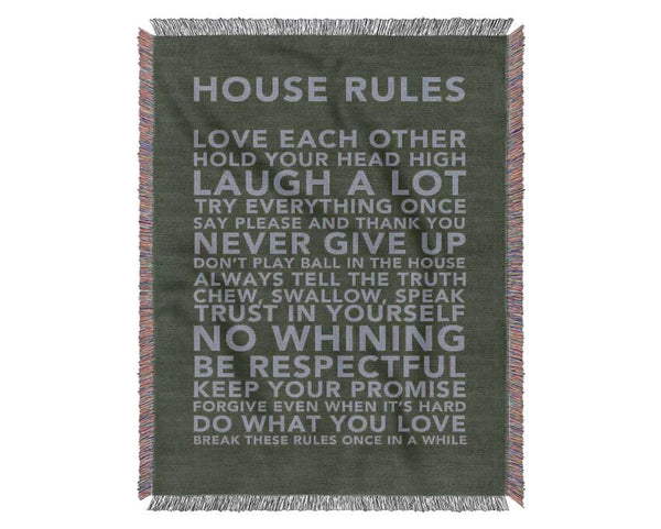 Family Quote House Rules 3 Chocolate Woven Blanket