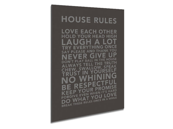 Family Quote House Rules 3 Chocolate Metal Print