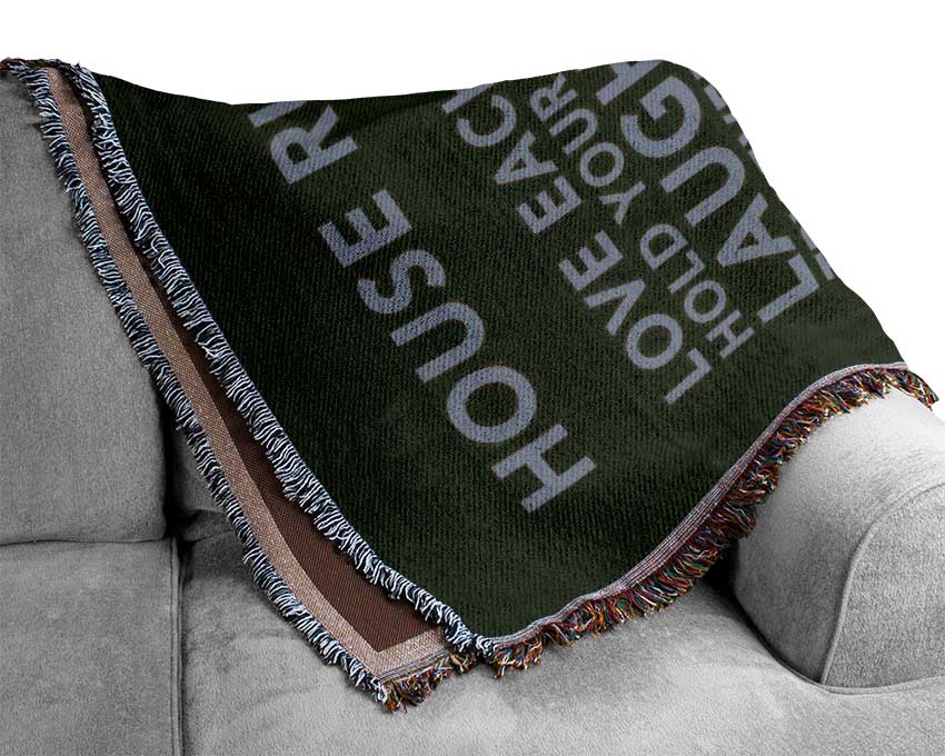 Family Quote House Rules 3 Chocolate Woven Blanket