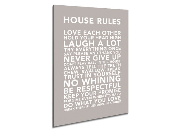 Family Quote House Rules 3 Beige Metal Print