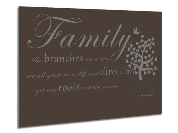 Family Quote Family Like Branches On A Tree Chocolate Metal Print