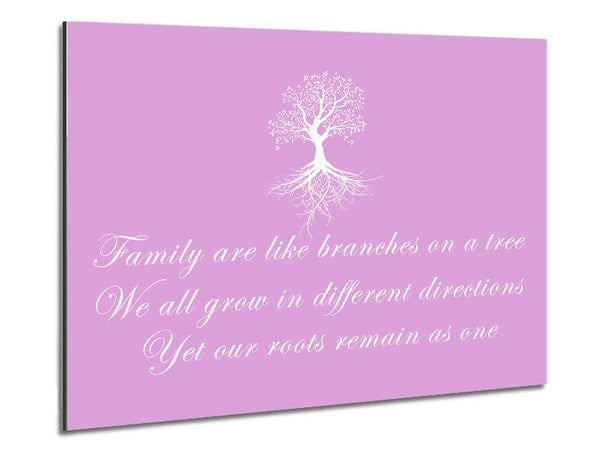 Family Quote Family Are Like Branches Pink Metal Print