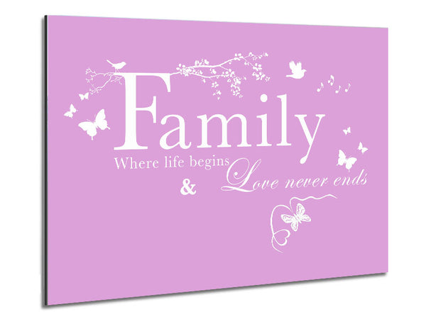 Family Quote Family Where Life Begins Pink Metal Print