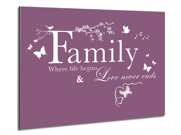 Family Quote Family Where Life Begins Dusty Pink Metal Print