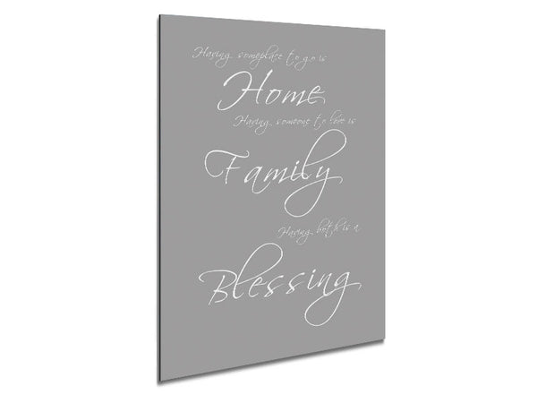 Home Quote Having Someplace To Go Is Home Grey White Metal Print