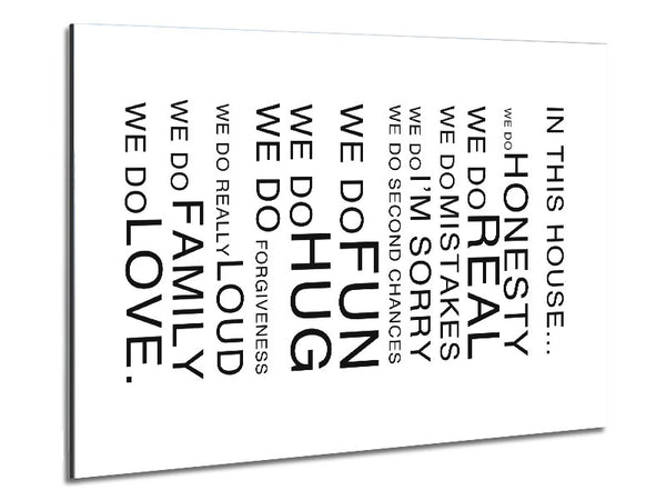 Family Quote In This House White Metal Print