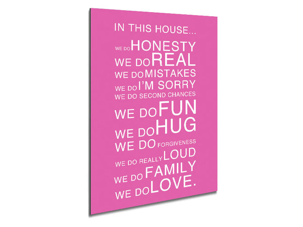 Family Quote In This House Vivid Pink Metal Print