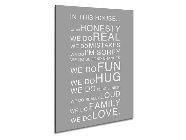 Family Quote In This House Grey White Metal Print