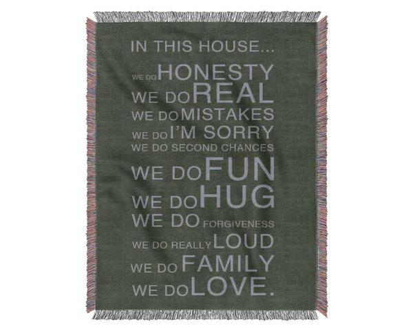 Family Quote In This House Chocolate Woven Blanket