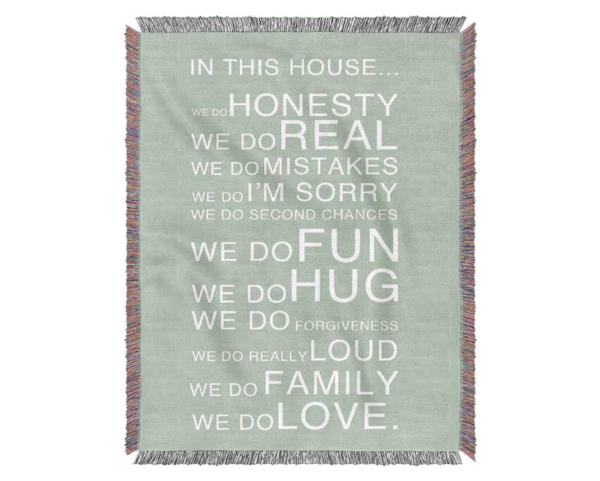 Family Quote In This House Beige Woven Blanket