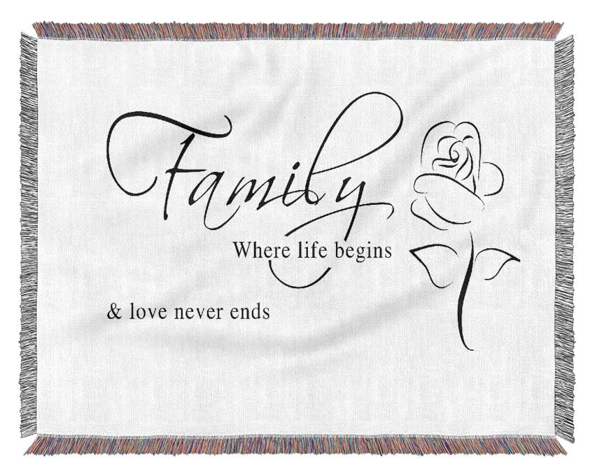 Family Quote Family Where Life Begins 1 White Woven Blanket