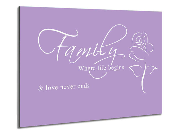 Family Quote Family Where Life Begins 1 Lilac Metal Print