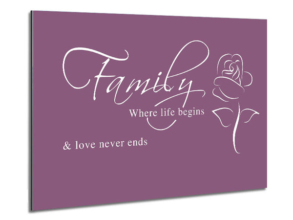 Family Quote Family Where Life Begins 1 Dusty Pink Metal Print