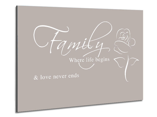 Family Quote Family Where Life Begins 1 Beige Metal Print