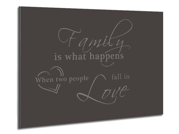 Family Quote Family Is What Happens Chocolate Metal Print