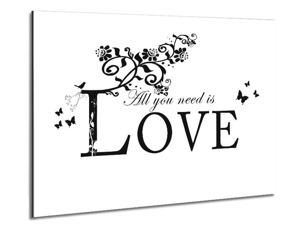 Music Quote All You Need Is Love White Metal Print