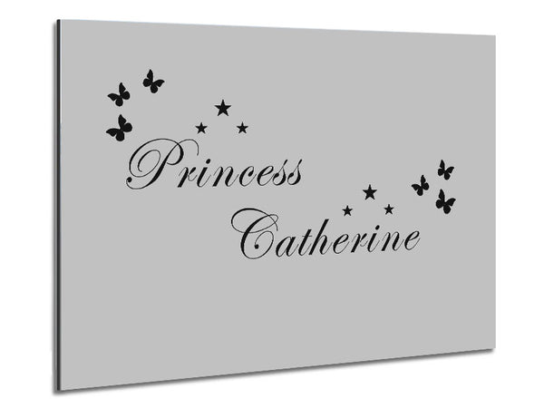 Girls Room Quote Your Own Name Princess Grey Metal Print