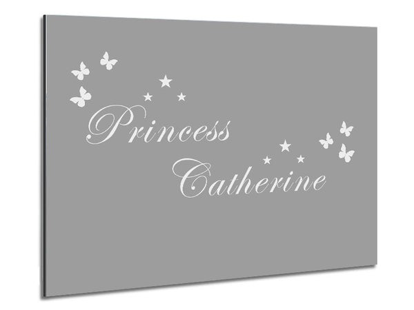 Girls Room Quote Your Own Name Princess Grey White Metal Print