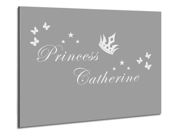Your Own Name Princess 2 Grey White Metal Print