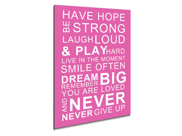 Family Quote Have Hope Be Strong Laugh Loud Vivid Pink Metal Print