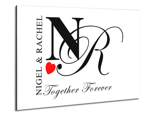 Your Names And Initials Together Forever White Metal Print