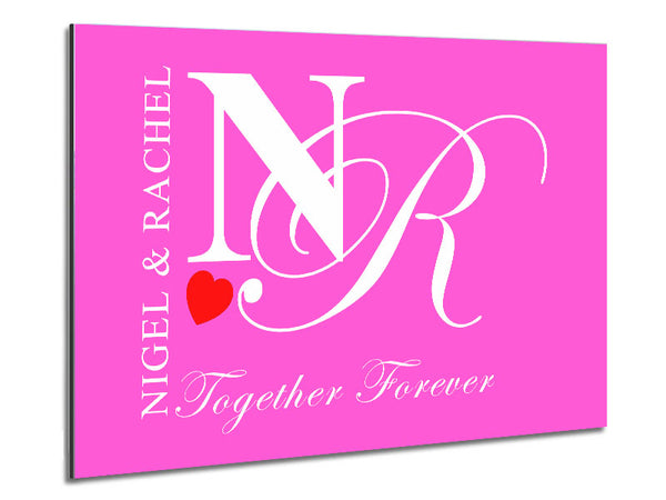 Your Names And Initials Together Forever Vivid Pink Metal Print