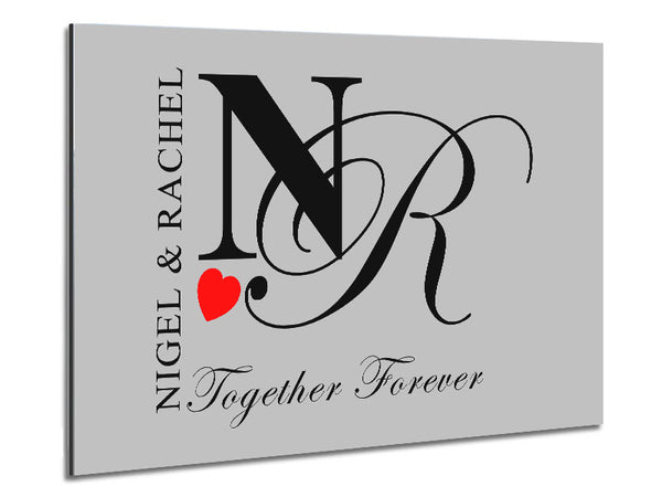 Your Names And Initials Together Forever Grey Metal Print