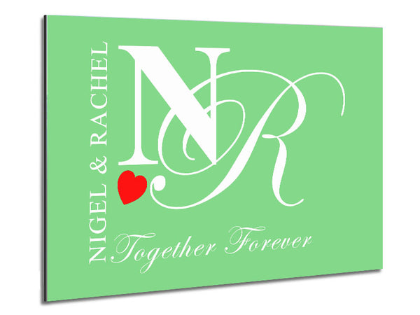 Your Names And Initials Together Forever Green Metal Print