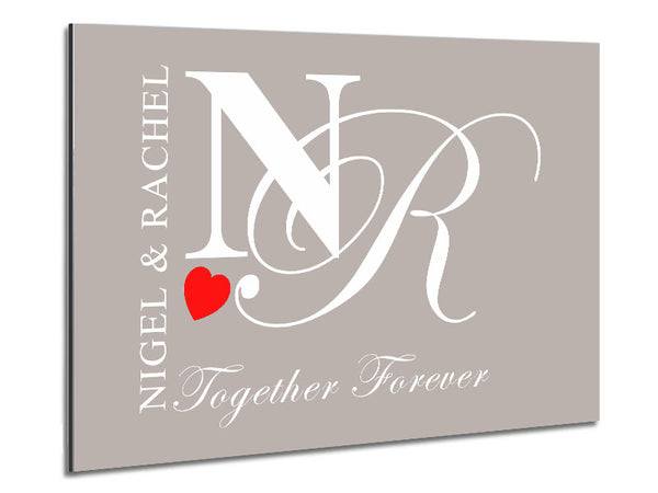 Your Names And Initials Together Forever Beige Metal Print