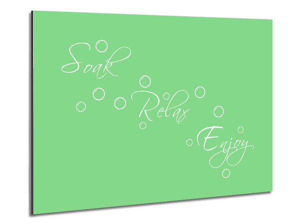 Bathroom Quote Soak Relax Enjoy Green Metal Print