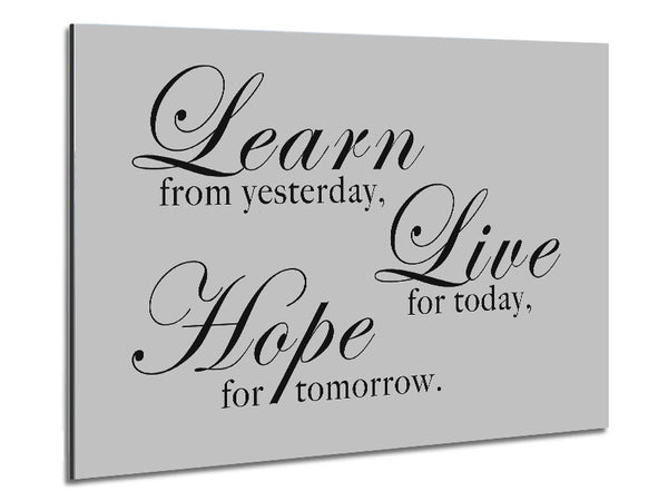 Home Quote Learn Live Hope Grey Metal Print