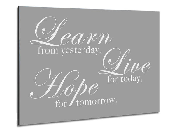 Home Quote Learn Live Hope Grey White Metal Print