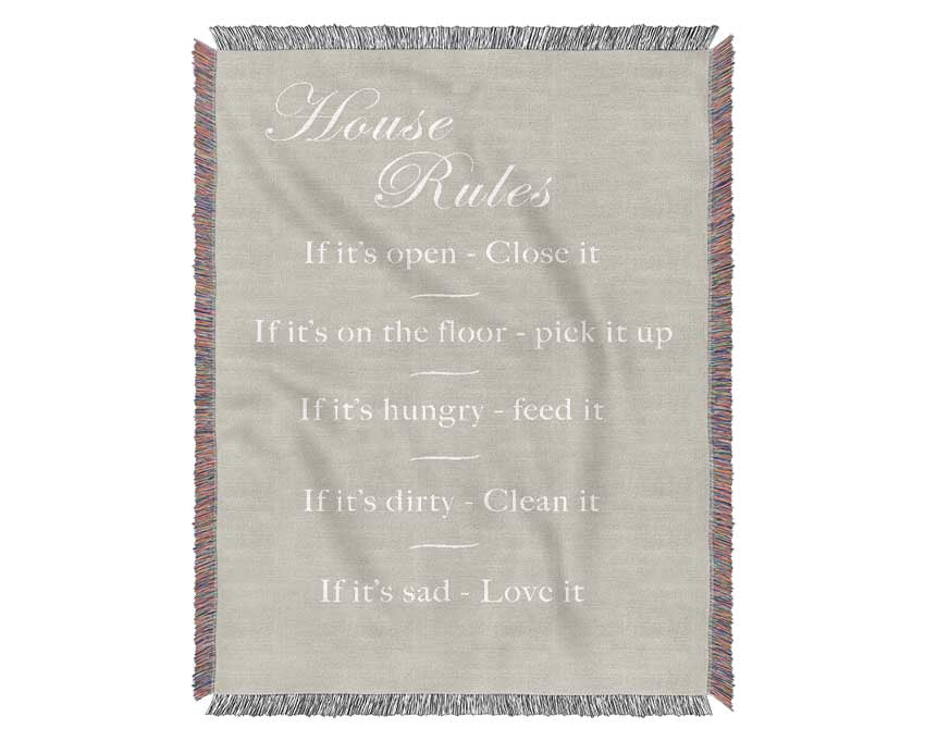 Family Quote House Rules 2 Pink Woven Blanket